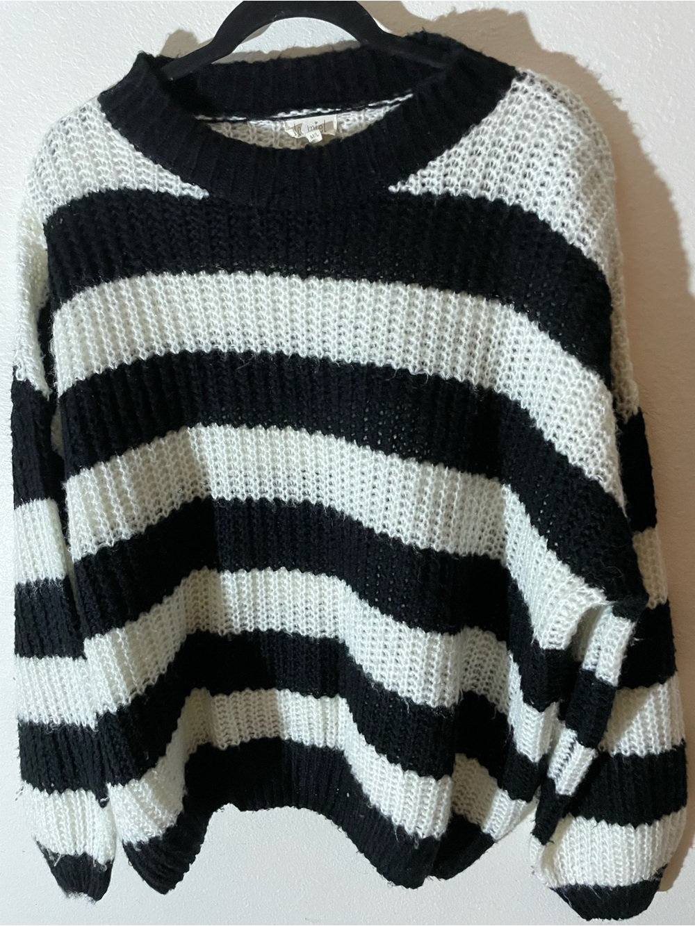 LA MIEL Black & White Striped Crewneck Sweater